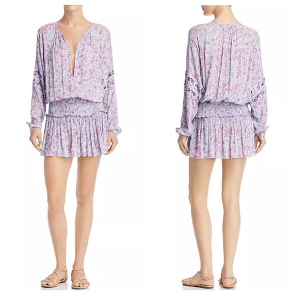 Hemant & Nandita Layla Smocked Waist Mini Dress Purple Size Small - Picture 1 of 9